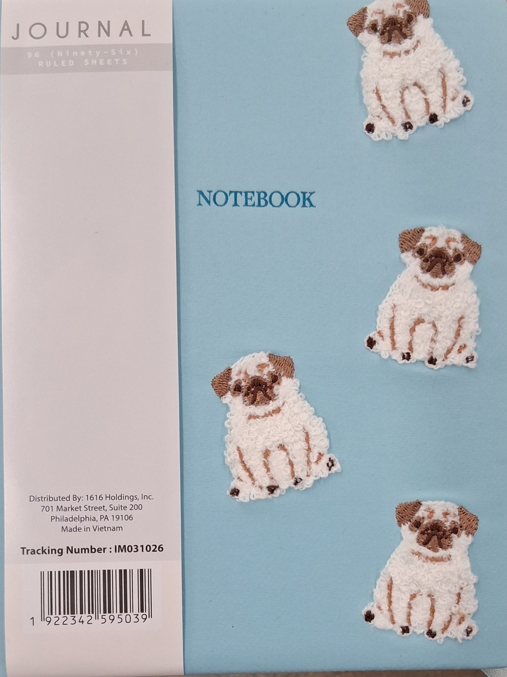 New Dog Pug Journal Notebook With Fabric Cover
